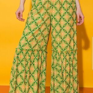 Flying Tomato Green and Orange Wide Leg Pants